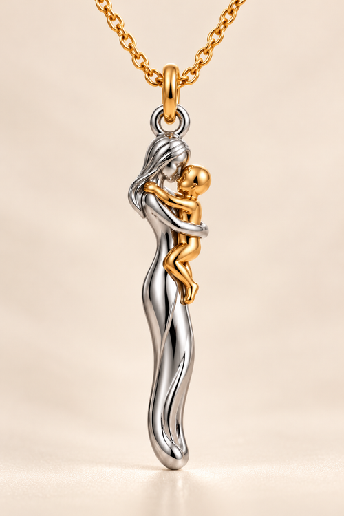 MOCA Mother & Baby Necklace – silver mother and gold child, product view 1