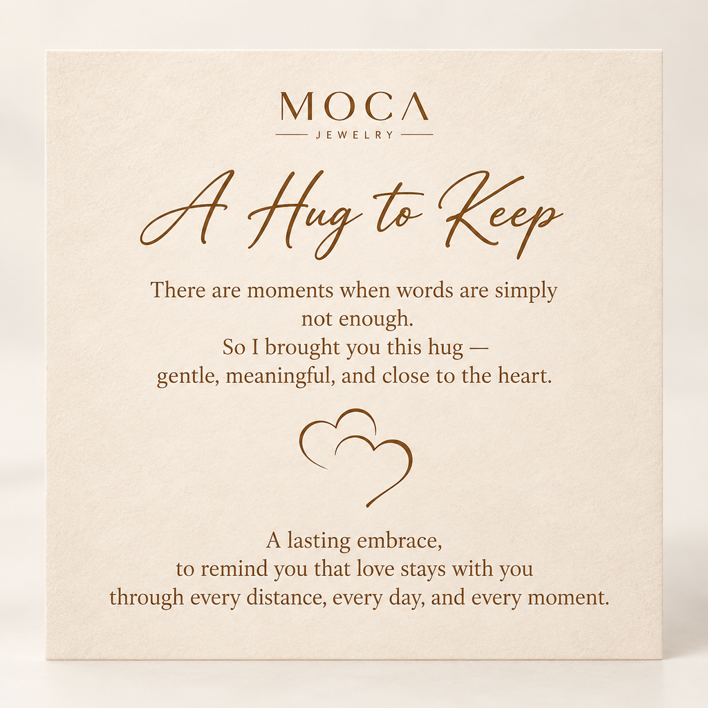 MOCA complimentary jewelry message card with elegant hearts design