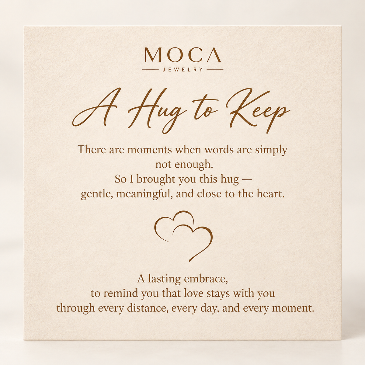 MOCA complimentary jewelry message card with elegant hearts design